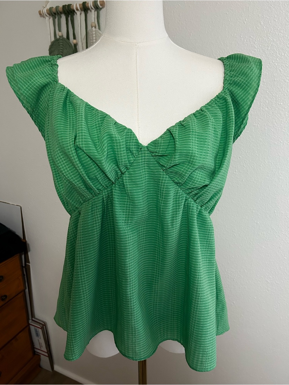 DAVI & DANI Bright Green Ruffle Sleeve V-Neck Blouse